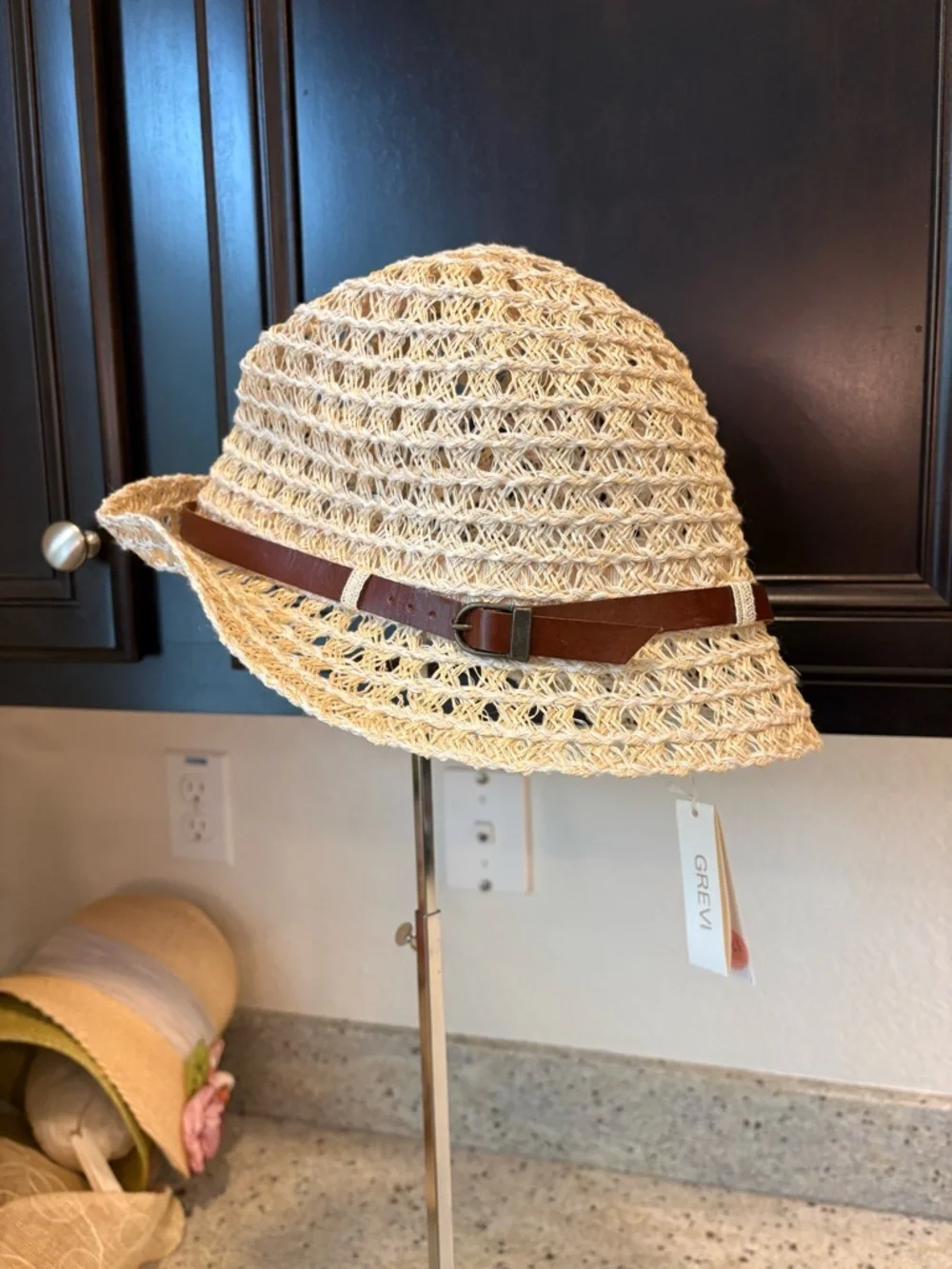 Grevi Natural Crochet Sun Hat with Brown Band